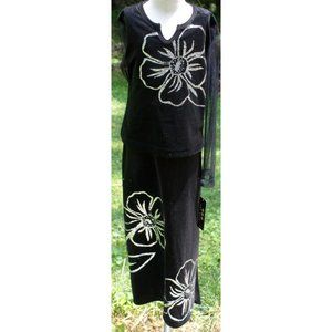 NWT Amy Byer California Two Piece Black Silver Flower Velvet Outfit Med Sz 8-10